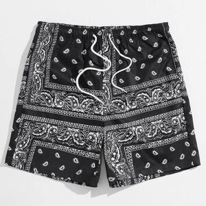 SHEIN BLACK PAISLEY Style Bandana Print Mesh Shorts - Beach, Summer, Gym SMALL